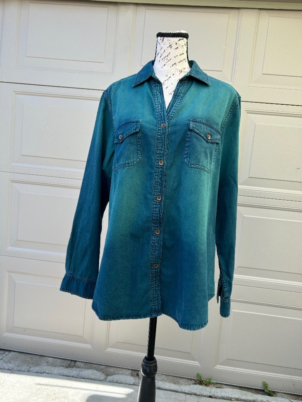 Women's Denim look Button Down top, Soft, like new, Medium